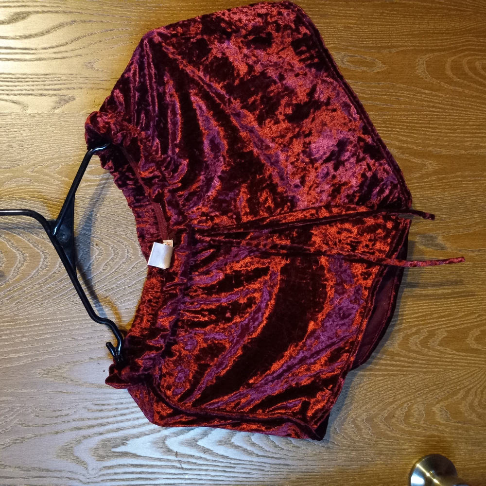 Red High Waist Velvet Shorts with Relaxed Fit